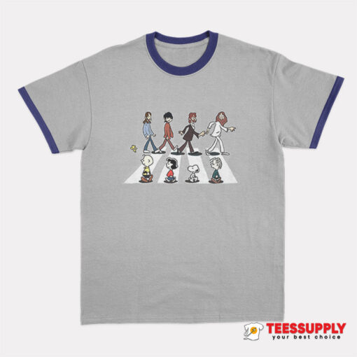 Peanuts In Abbey Road The Beatles Snoopy Ringer T-Shirt