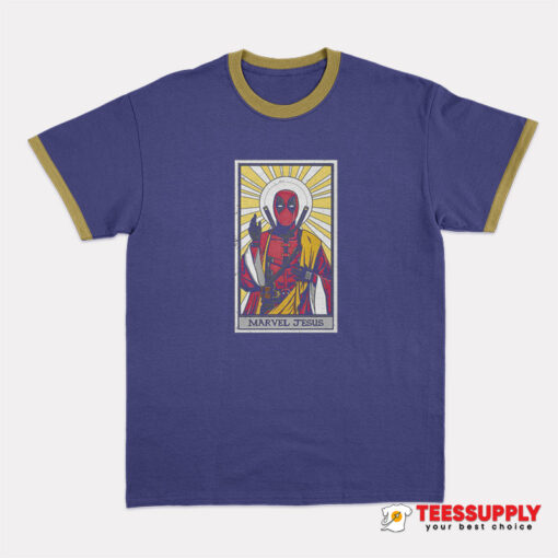 Card Marvel Jesus Deadpool Ringer T-Shirt