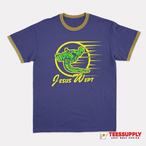 Seaguns Godzilla Jesus Wept Ringer T-Shirt