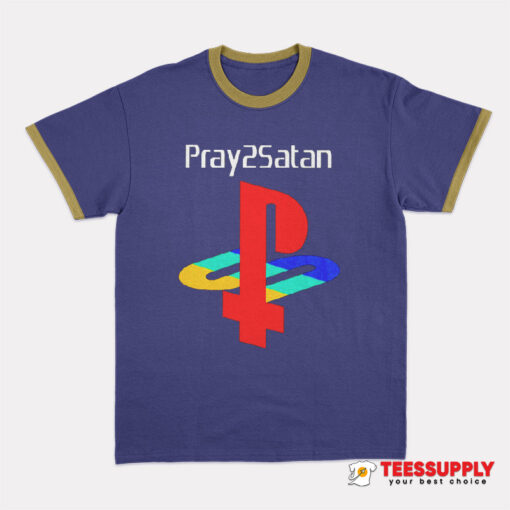 Playstation Pray Satan Ringer T-Shirt