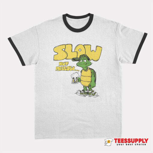 Vintage Retro 70s Turtle Beer Slow But Mellow Ringer T-Shirt